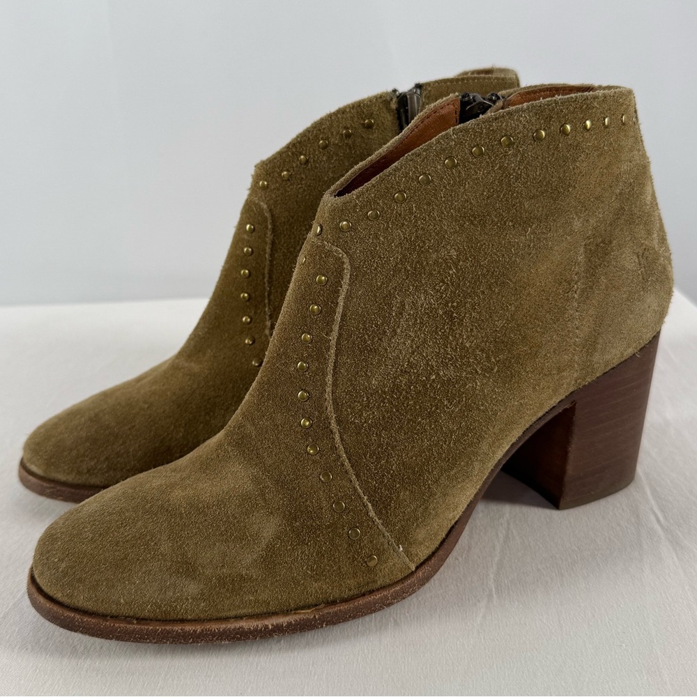 Frye Nora Suede Studded Booties in Olive Green Size 8 - Picture 4 of 9